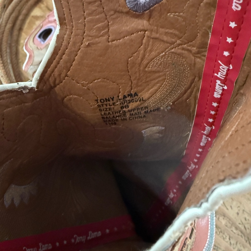 Tony Lama Orange and Brown Leather Western Boots - Picture 3 of 3